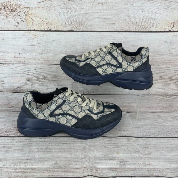 Gucci Rhyton GG Monogram Navy Blue Beige Mens Sz 6G US 6.5 Sneakers - Picture 1 of 16